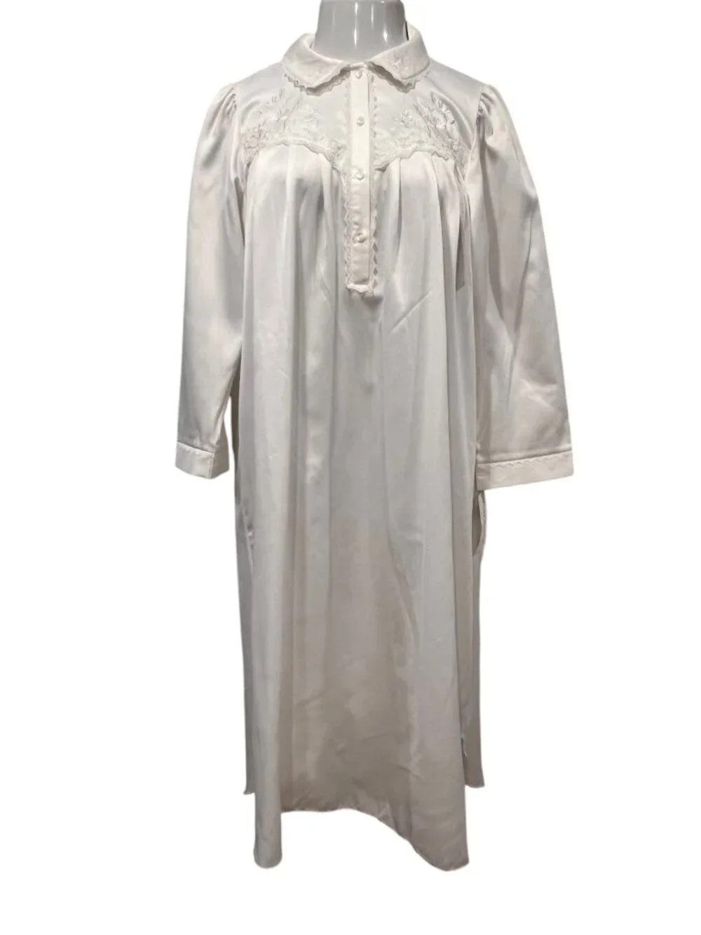 Miss Elaine Vintage-Style Brushed Back Satin Nightgown, NWT, White, M